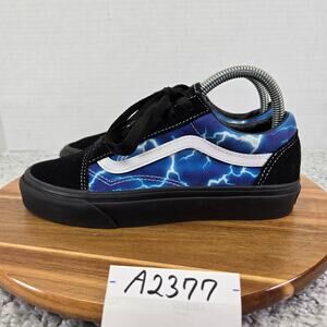 Vans Womens 7.5 Old Skool Black Suede Blue White Lightening Casual Gym Sneaker
